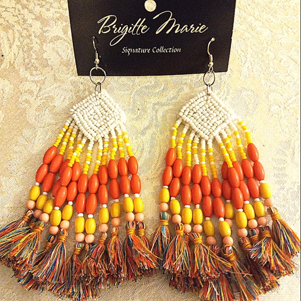 Beautiful Colorful Beaded 5" Long Earrings